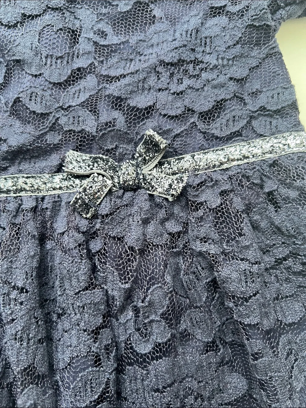 Carter's Navy Lace Party Dress with Silver Sparkle Belt